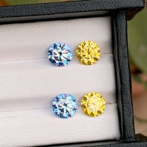 Round Shape Blue and Yellow Moissanite